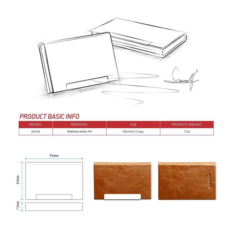 Padike Business Card Holder, Business Card Case Professional PU Leather & Stainless Steel Multi Card Case,Business Card Holder Wallet Credit Card ID Case/Holder for Men & Women. (V-Brown) - Image 2